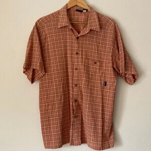 Patagonia sz XL organic cotton light weight rust plaid shirt sleeve button down